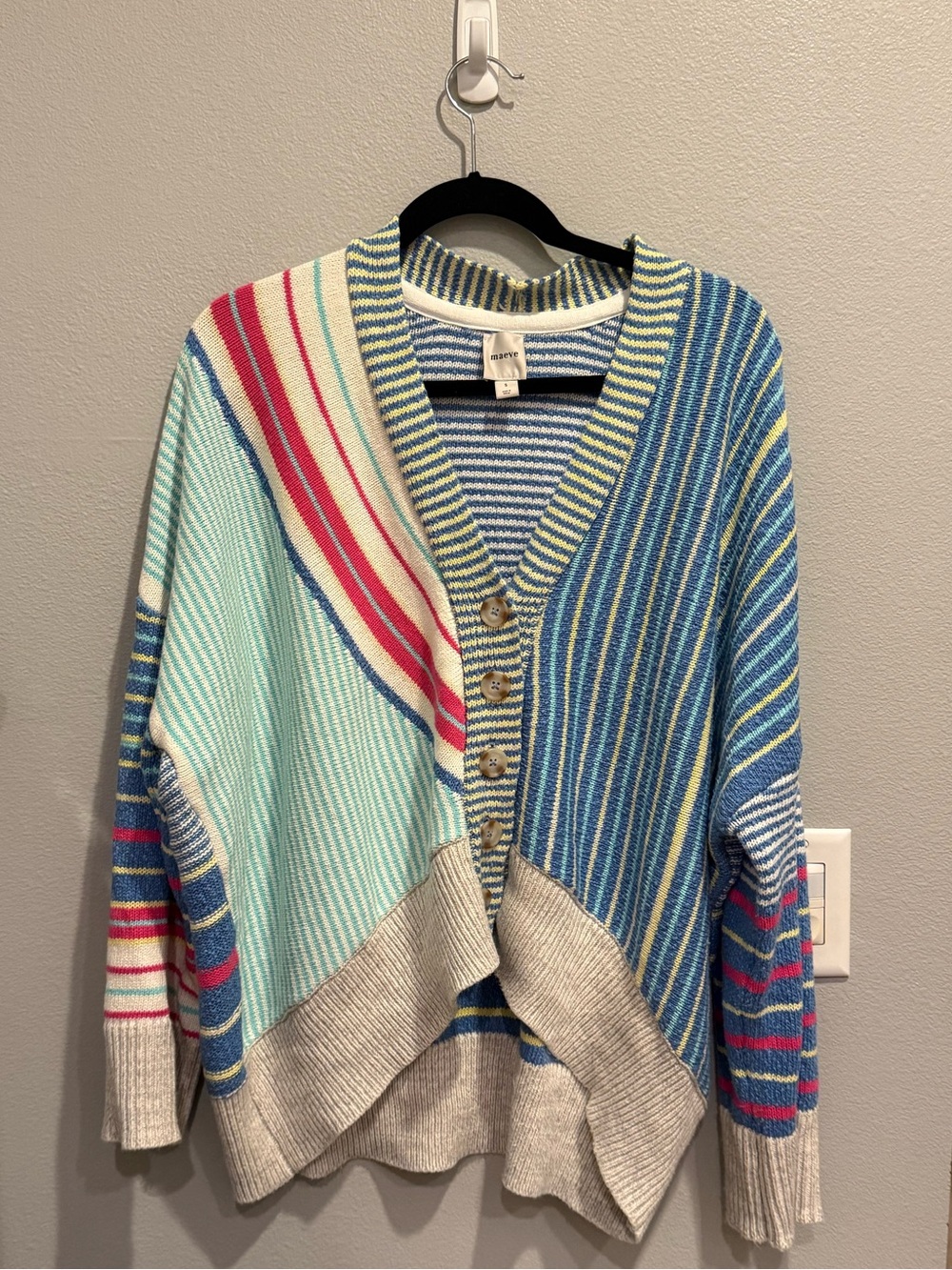 Maeve Multicolor Striped V-Neck Button Cardigan - Blue, Aqua, Pink, Cream